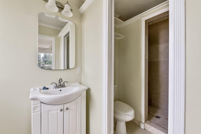 245 Bridgewater, Onalaska, TX 77360 - full bath featuring a stall shower, vanity, crown molding, and toilet