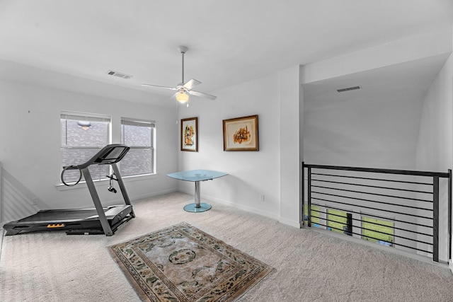 4818 Nodding Thistle Trl, Fulshear, TX 77441 - workout room featuring carpet floors, ceiling fan, and baseboards