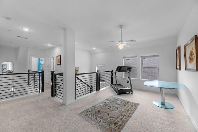 4818 Nodding Thistle Trl, Fulshear, TX 77441 - corridor with an upstairs landing, carpet, baseboards, and recessed lighting