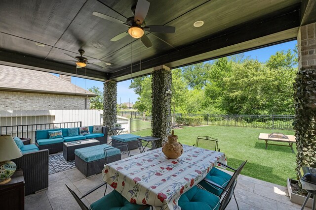 4818 Nodding Thistle Trl, Fulshear, TX 77441 - view of patio featuring an outdoor living space, a ceiling fan, and outdoor dining area