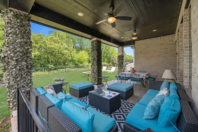 4818 Nodding Thistle Trl, Fulshear, TX 77441 - view of patio with an outdoor hangout area, outdoor dining area, and a ceiling fan