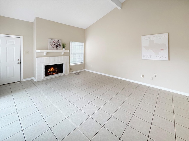 6328 W Airport Blvd Unit 6328, Houston, TX 77035 - unfurnished living room featuring light tile patterned floors, a fireplace, and baseboards