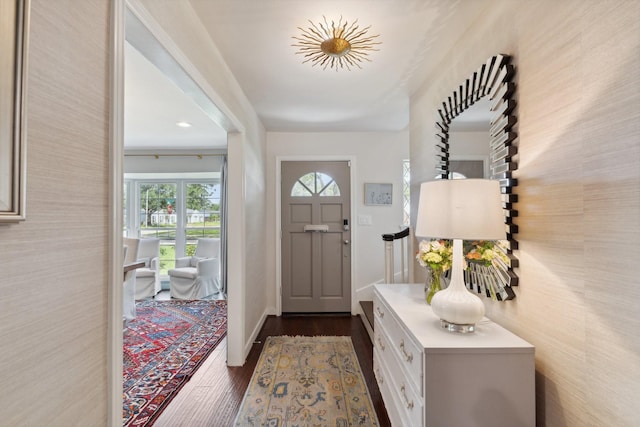 8019 Skyline Dr, Houston, TX 77063 - foyer featuring dark wood-type flooring and baseboards