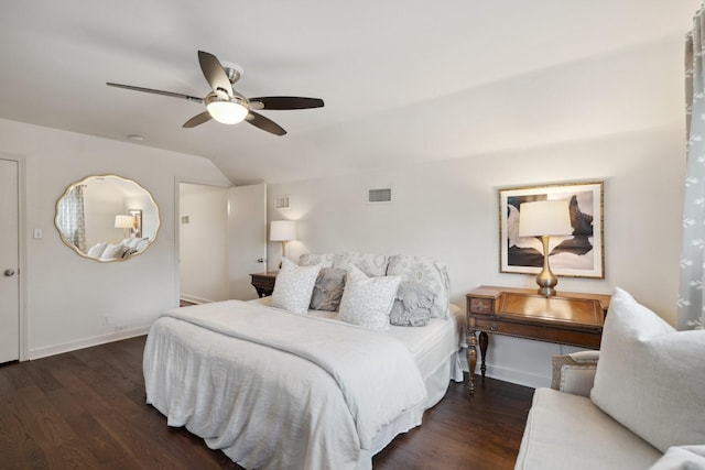 8019 Skyline Dr, Houston, TX 77063 - bedroom featuring lofted ceiling, wood finished floors, baseboards, and a ceiling fan