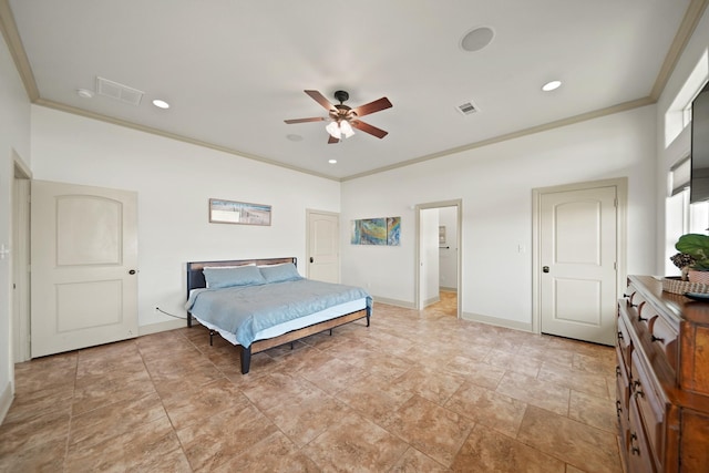 898 Mr G, Crystal Beach, TX 77650 - bedroom featuring crown molding, recessed lighting, ceiling fan, and baseboards