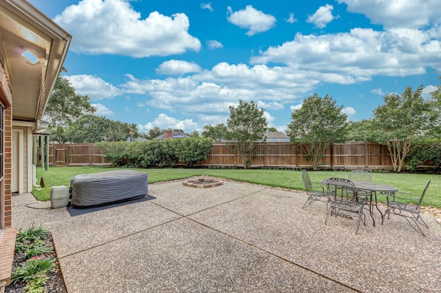 14102 N Suddley Castle St, Houston, TX 77095 - view of patio / terrace with a fire pit and outdoor dining space