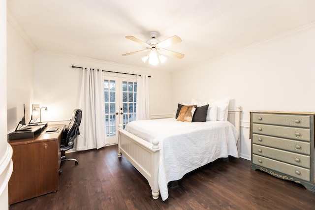 14102 N Suddley Castle St, Houston, TX 77095 - bedroom featuring french doors, access to outside, dark wood-style floors, an office area, and crown molding