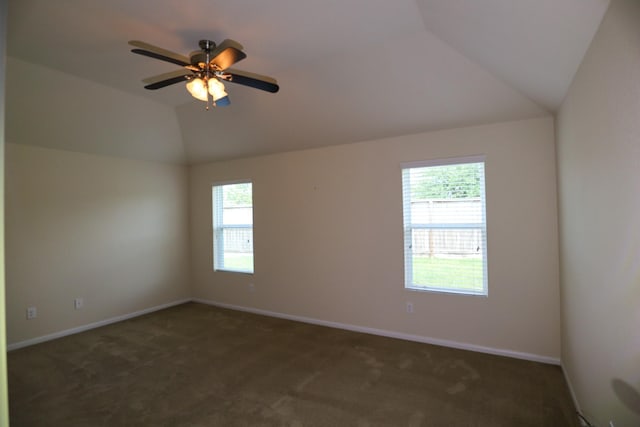 17907 Acorn Field Trl, Humble, TX 77346 - spare room with vaulted ceiling, carpet flooring, baseboards, and ceiling fan