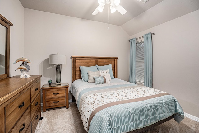 235 River Basin Ln, League City, TX 77539 - bedroom with light colored carpet, vaulted ceiling, baseboards, and a ceiling fan