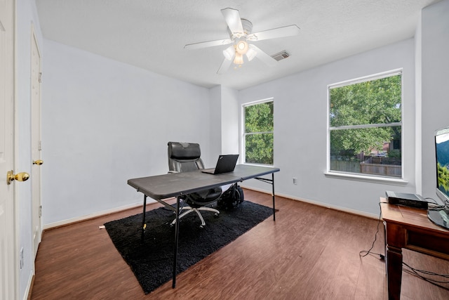1802 Moston Dr, Spring, TX 77386 - office featuring wood finished floors, a ceiling fan, and baseboards