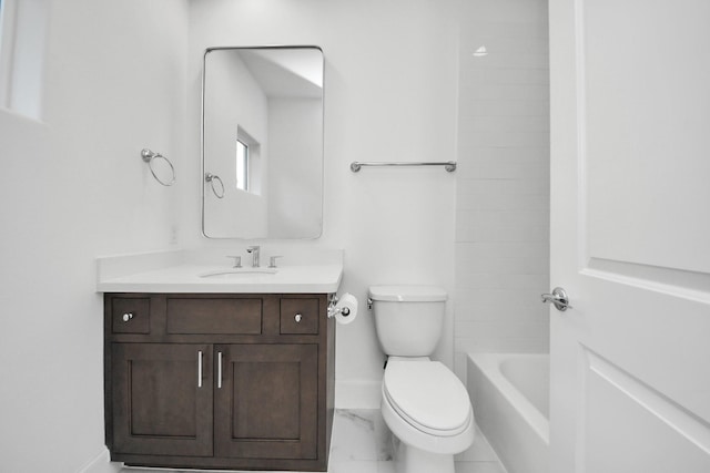 4005 Woodshire Village Ests, Houston, TX 77025 - full bathroom featuring baseboards, vanity, toilet, marble look tiles, and shower / bath combination