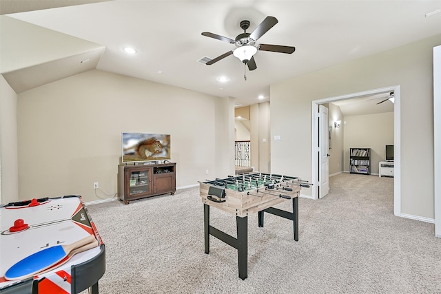 1013 Bolivar Point Ln, Friendswood, TX 77546 - playroom with a ceiling fan, carpet floors, recessed lighting, and baseboards