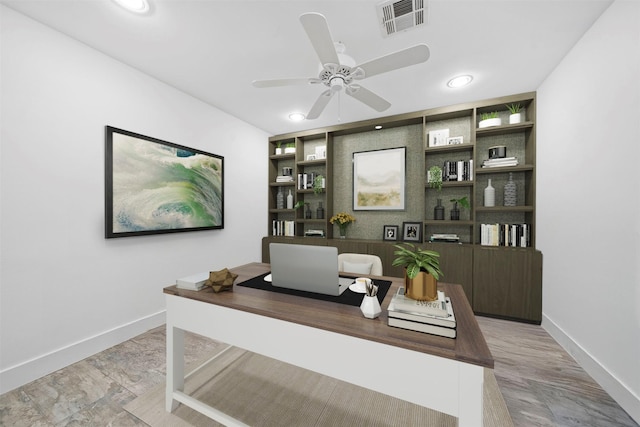 14119 Kiamesha Ct, Houston, TX 77069 - office space featuring baseboards, ceiling fan, recessed lighting, and light wood-style floors