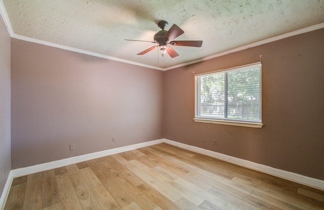 10402 Eagle Glen Dr, Houston, TX 77041 - empty room featuring light wood-style flooring, ceiling fan, a textured ceiling, and crown molding