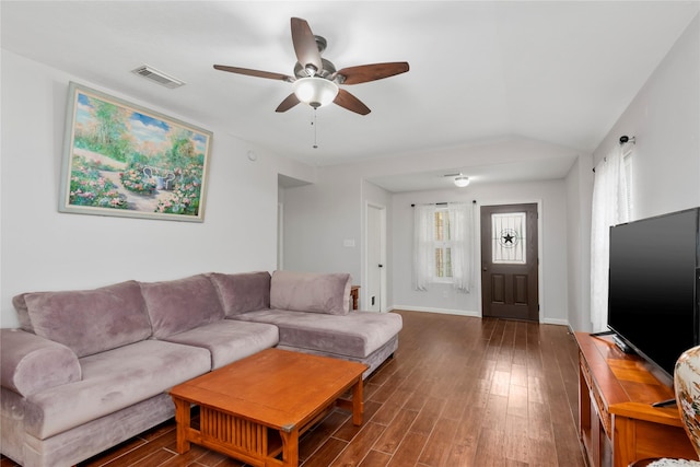 2639 Cypress Island Dr, Houston, TX 77073 - living area featuring ceiling fan, dark wood finished floors, healthy amount of natural light, and baseboards