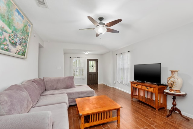 2639 Cypress Island Dr, Houston, TX 77073 - living area with ceiling fan, wood finished floors, and baseboards