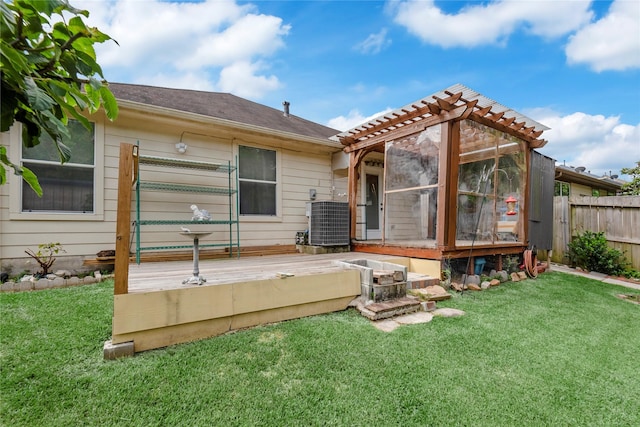 2639 Cypress Island Dr, Houston, TX 77073 - rear view of property with a deck, central AC, a pergola, and a shingled roof