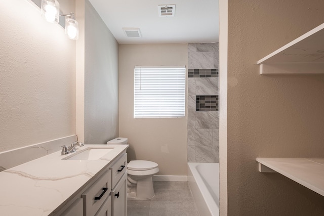 308 Greenbriar Dr, Baytown, TX 77520 - full bathroom with vanity, toilet, and tile patterned flooring