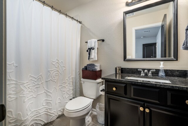 454 Cape Conroe Dr, Montgomery, TX 77356 - full bathroom with toilet, vanity, tile patterned flooring, and curtained shower