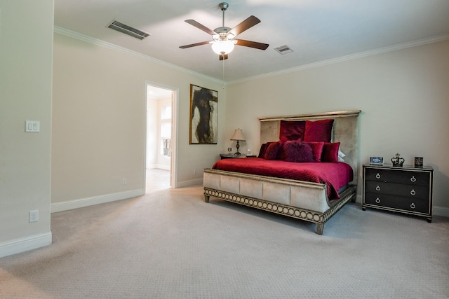 9411 Plaza Point Dr, Missouri City, TX 77459 - carpeted bedroom with ornamental molding, baseboards, and a ceiling fan