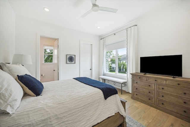 1505 Pine Chase Dr, Houston, TX 77055 - bedroom with light wood-type flooring, ceiling fan, and recessed lighting