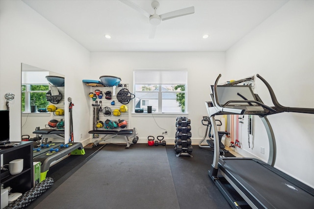 1505 Pine Chase Dr, Houston, TX 77055 - workout room featuring plenty of natural light, baseboards, ceiling fan, and recessed lighting