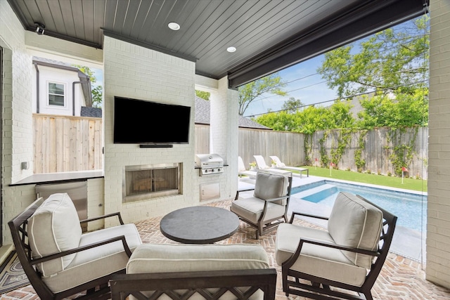 1505 Pine Chase Dr, Houston, TX 77055 - fenced backyard featuring area for grilling, an outdoor living space, and a patio area