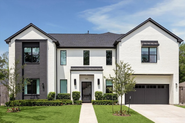 1505 Pine Chase Dr, Houston, TX 77055 - modern inspired farmhouse featuring brick siding, a garage, a front lawn, and driveway