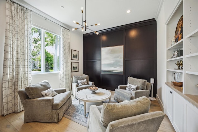 1505 Pine Chase Dr, Houston, TX 77055 - sitting room with a chandelier, ornamental molding, and light wood finished floors