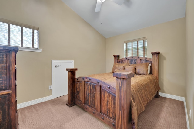 81 Baron Dr, Coldspring, TX 77331 - bedroom with light carpet, multiple windows, lofted ceiling, and baseboards