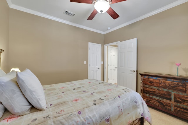 81 Baron Dr, Coldspring, TX 77331 - bedroom with ornamental molding, carpet flooring, and ceiling fan