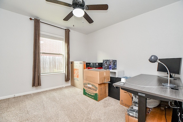 2739 Mustang Hill Ln, Katy, TX 77449 - office area featuring a ceiling fan, carpet floors, and baseboards