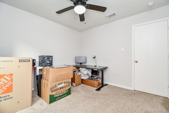 2739 Mustang Hill Ln, Katy, TX 77449 - home office with carpet, ceiling fan, and baseboards