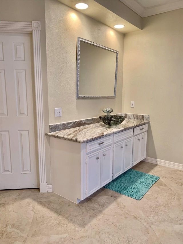 8303 Lanham Ln, Houston, TX 77075 - bathroom with vanity and baseboards