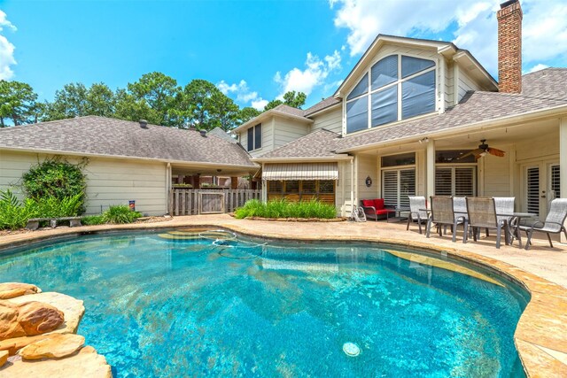 5415 Winding Ridge Dr, Spring, TX 77379 - swimming pool with a patio, ceiling fan, and french doors