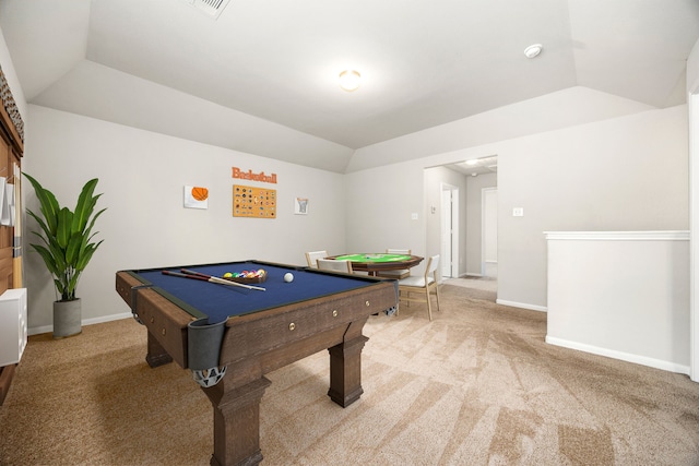 4323 Wyanngate Dr, Spring, TX 77373 - rec room with light colored carpet, lofted ceiling, billiards, and baseboards