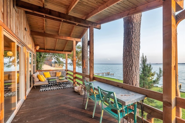 784 W Cattle Dr, Onalaska, TX 77360 - wooden terrace with a water view