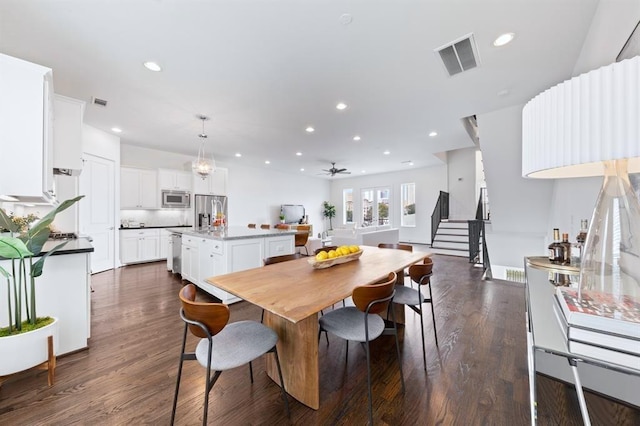 1822 Mcilhenny St Unit B, Houston, TX 77004 - dining space with stairway, recessed lighting, dark wood-style floors, and ceiling fan