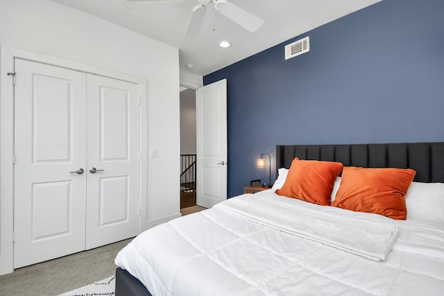 1822 Mcilhenny St Unit B, Houston, TX 77004 - carpeted bedroom with a closet, ceiling fan, and recessed lighting