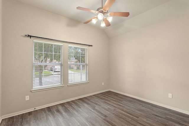 12906 Leafy Shores Dr, Houston, TX 77044 - unfurnished room with wood finished floors, baseboards, a ceiling fan, and lofted ceiling