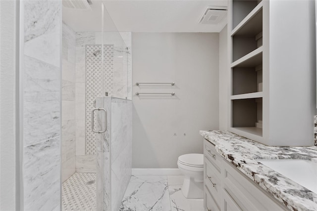 16503 Timberidge Ct, Cypress, TX 77429 - full bathroom with marble finish flooring, baseboards, vanity, a shower stall, and toilet