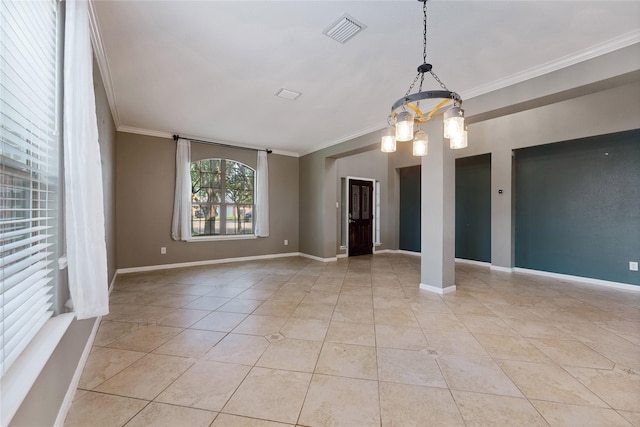 16503 Timberidge Ct, Cypress, TX 77429 - unfurnished room with a chandelier, crown molding, light tile patterned floors, and baseboards