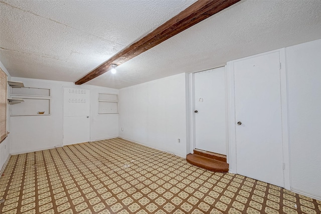 31002 Misty Meadow Dr, Magnolia, TX 77354 - additional living space featuring tile patterned floors, a textured ceiling, and beamed ceiling
