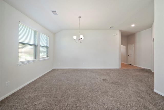 6502 Blimp Base Blvd, Hitchcock, TX 77563 - unfurnished room with a chandelier, light colored carpet, baseboards, and lofted ceiling