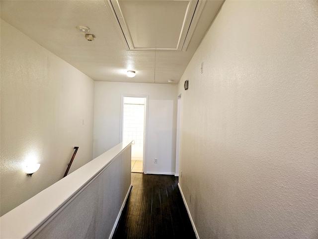 8039 Ellinger Ln, Houston, TX 77040 - corridor with attic access, dark wood-style floors, an upstairs landing, and baseboards