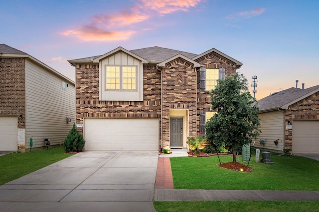 14619 Jasper Stream Ct, Houston, TX 77069 - view of front facade featuring concrete driveway, a front yard, an attached garage, and brick siding