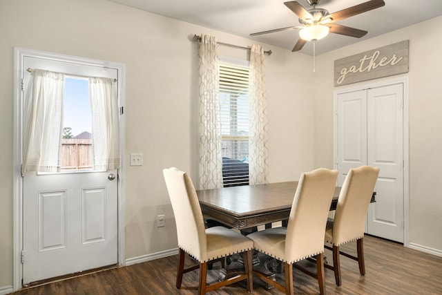14619 Jasper Stream Ct, Houston, TX 77069 - dining area featuring healthy amount of natural light, dark wood-style flooring, baseboards, and ceiling fan