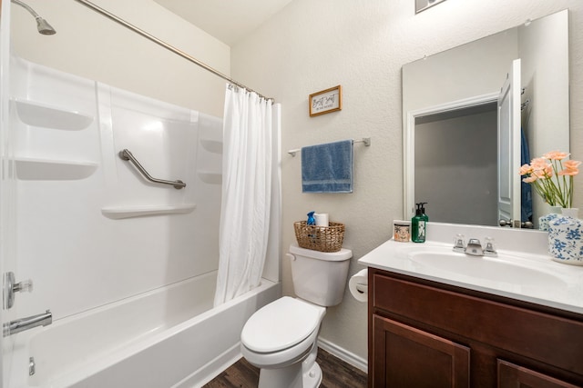 14619 Jasper Stream Ct, Houston, TX 77069 - full bath featuring wood finished floors, vanity, toilet, shower / bath combo, and baseboards