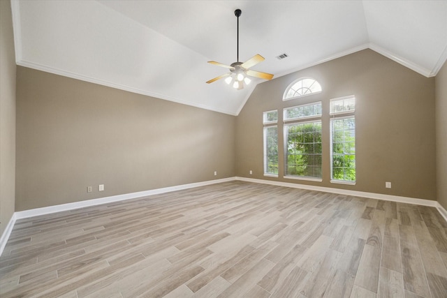 42 Stalybridge St, Sugar Land, TX 77479 - spare room featuring lofted ceiling, light wood finished floors, ceiling fan, baseboards, and ornamental molding