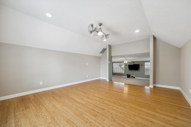 42 Stalybridge St, Sugar Land, TX 77479 - bonus room featuring a ceiling fan, lofted ceiling, light wood-style flooring, baseboards, and recessed lighting